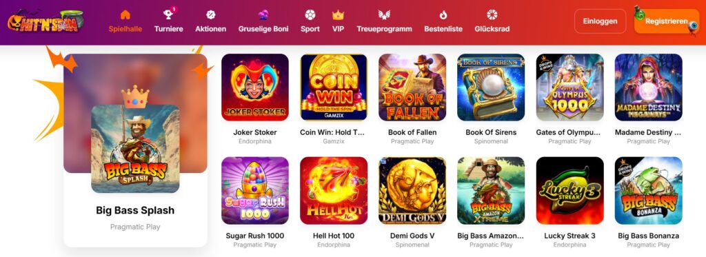 Spielauswahl im Hitnspin Online Casino